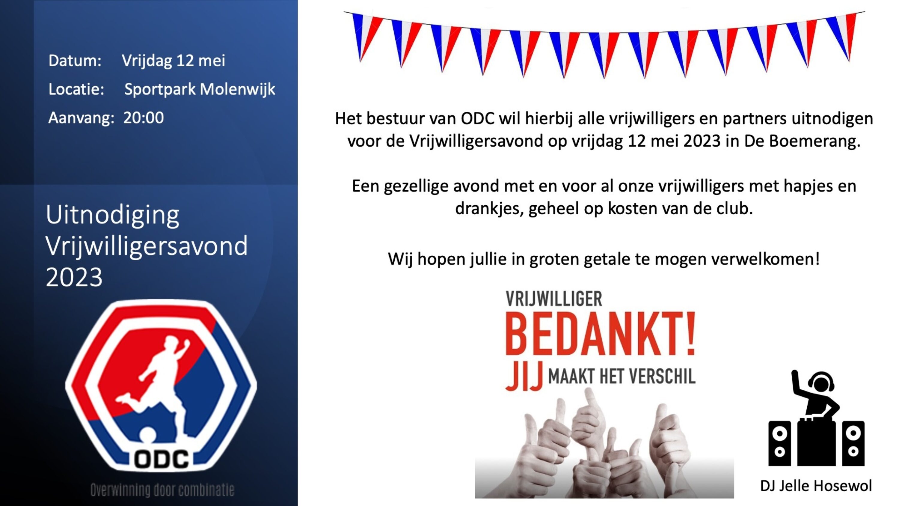 Uitnodiging Vrijwilligersavond ODC 12 05 2023