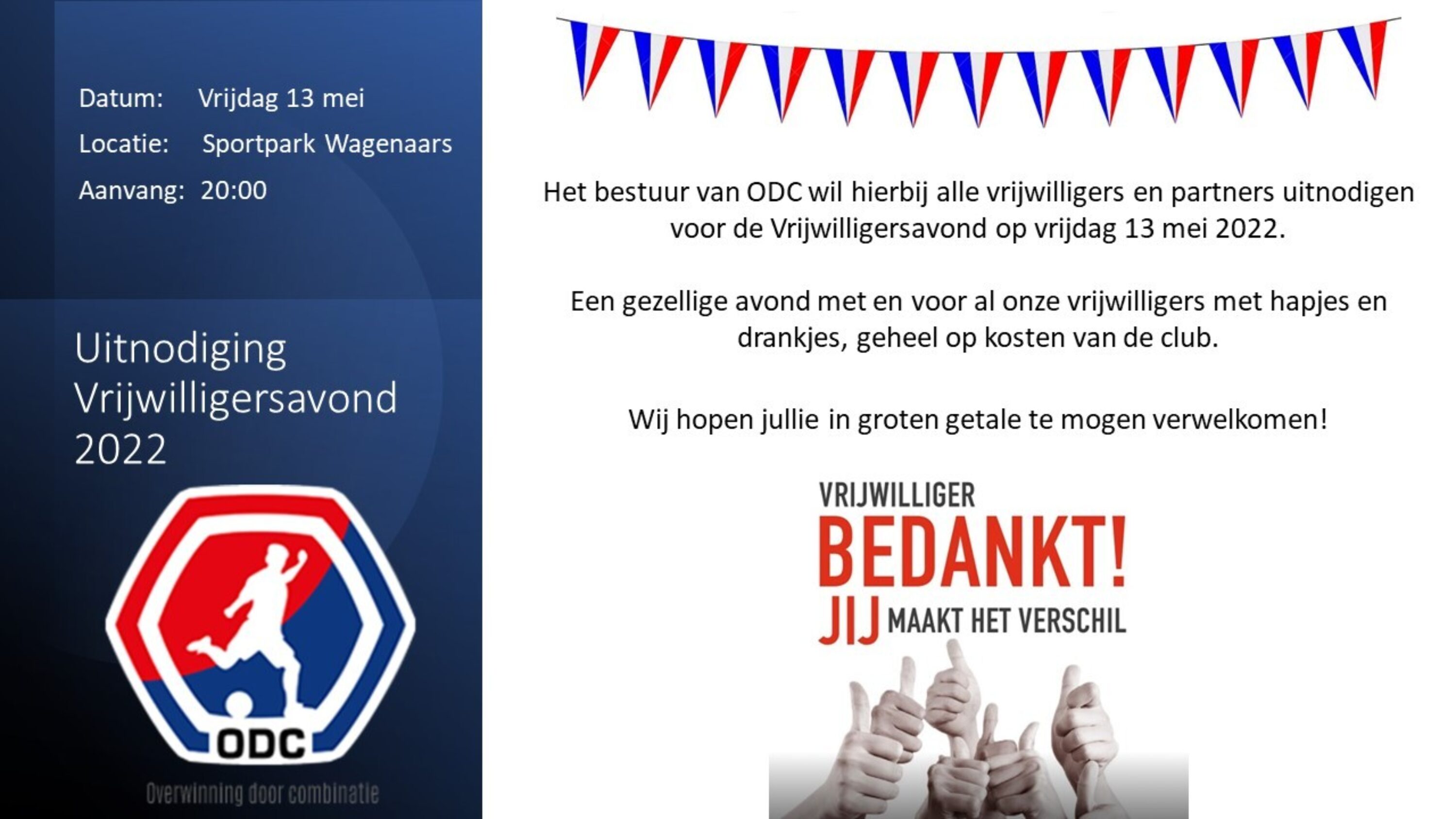 Uitnodiging Vrijwilligersavond ODC 13 05 2022